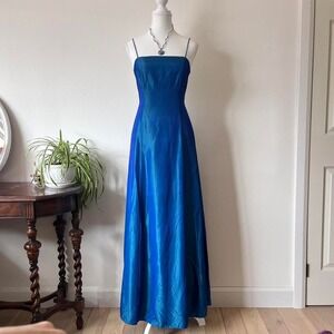 Vintage 90s Fairweather Maxi Formal Prom Dress Open Back Iridescent sz 6 boho